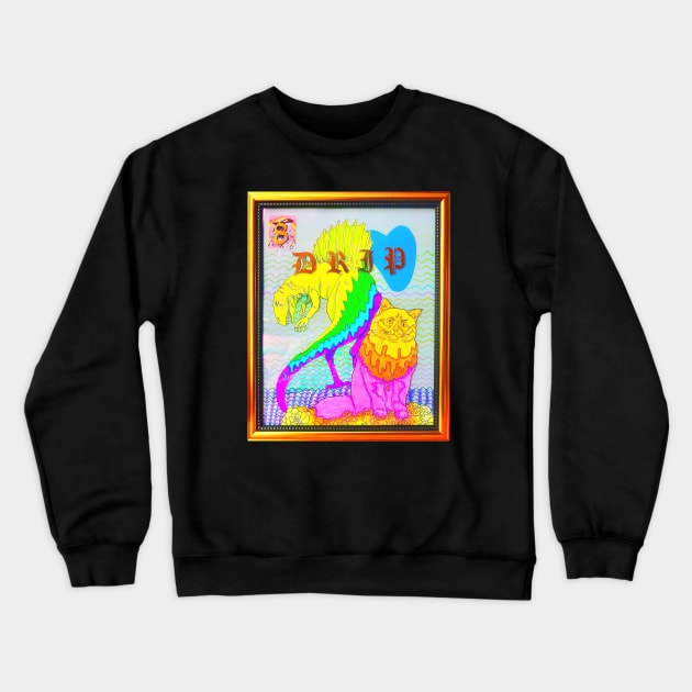 Rainbow Dinosaur Cat Coloring Book Collage Framed Art Drip Y2K Design Crewneck Sweatshirt by TriangleWorship